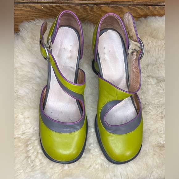 John Fluevog Mini Elif Size 9.5 Mary Jane Heels Olive/Gray/Purple DISCONTINUED - Picture 12 of 14